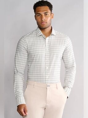 “New” Twillory Extra Trim Long-Sleeve Check Dress Shirt - Light Gray Gingham